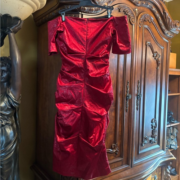 nicole miller red ruched dress Rent Red Butterfly Ruched Dress from Nicole Miller